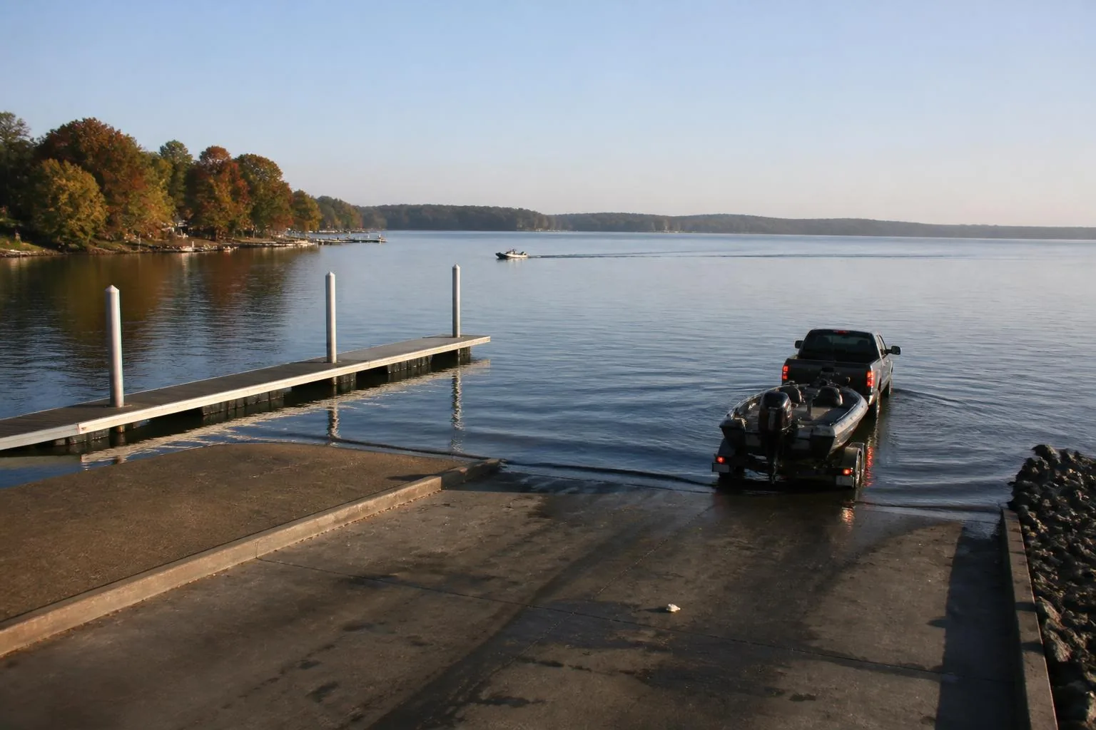 Boat on Lake Tillery near a public access area