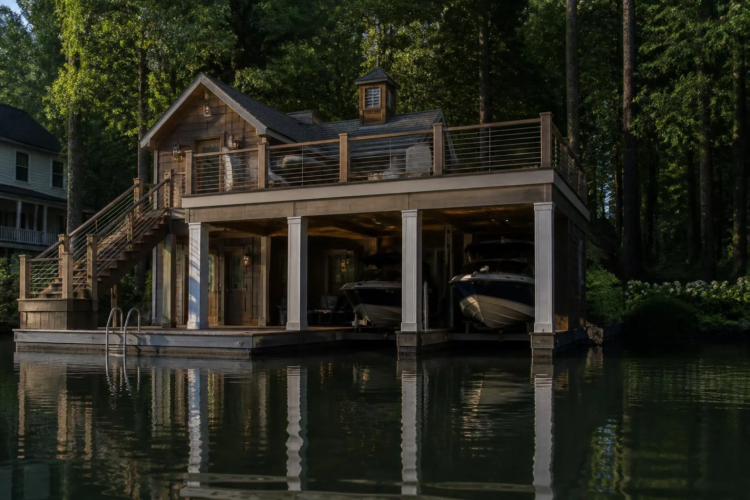 Private dock on Lake Tillery at sunset