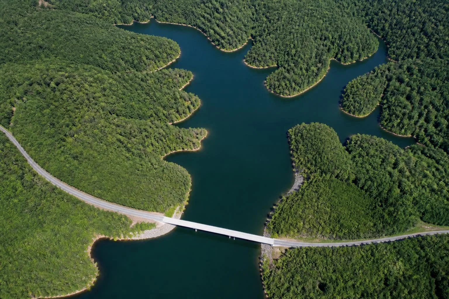 Aerial view of Lake Tillery, North Carolina at sunset